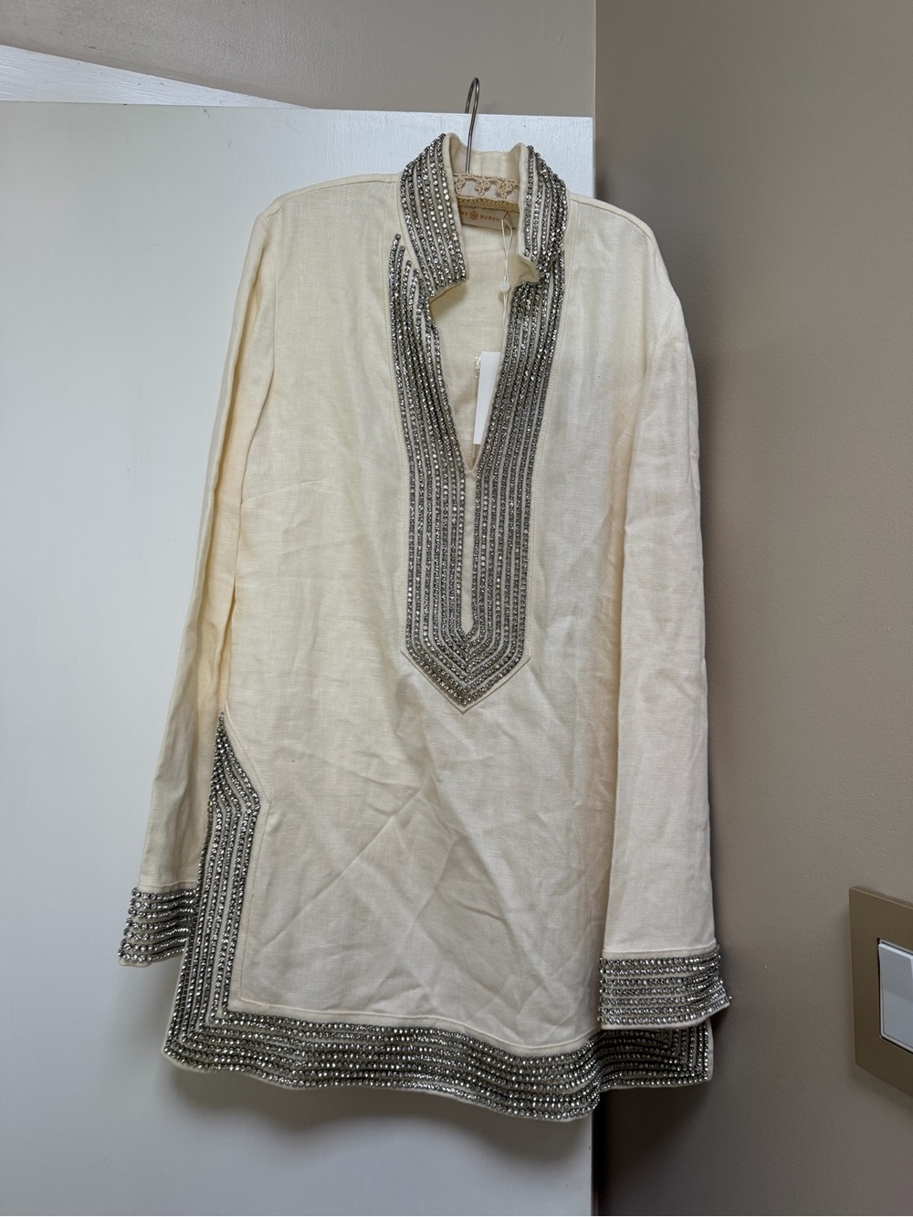 Tory Burch White Embellished V-Neck Tunic